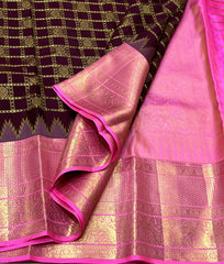 DARK BROWN / PINK KANCHI SAREE