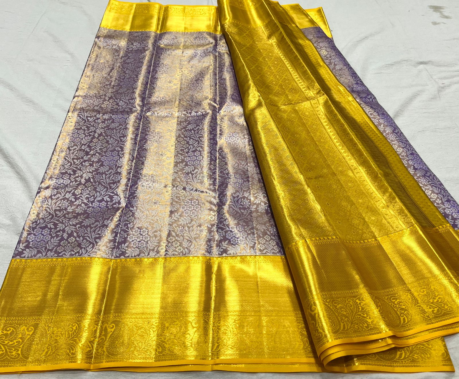 COPPER / MUSTURD YELLOW KANCHI TISSUE SAREE