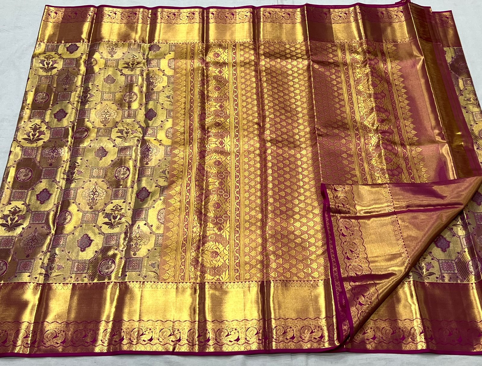 GOLD / PINK KANCHI TISSUE SAREE