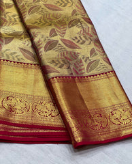 GOLD / MAROON KANCHI TISSUE SAREE