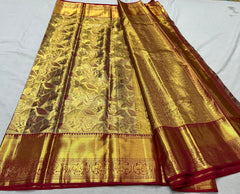 GOLD / MAROON KANCHI TISSUE SAREE