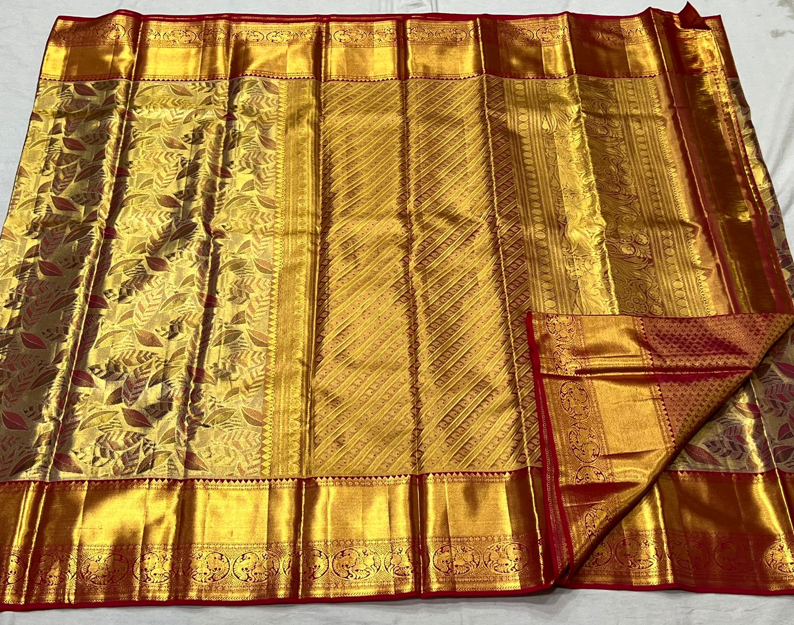 GOLD / MAROON KANCHI TISSUE SAREE