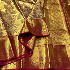 GOLD / MAROON KANCHI TISSUE SAREE