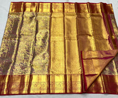 GOLD / MAROON KANCHI TISSUE SAREE