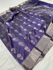 VIOLET  BLUE CHANDEI SAREE