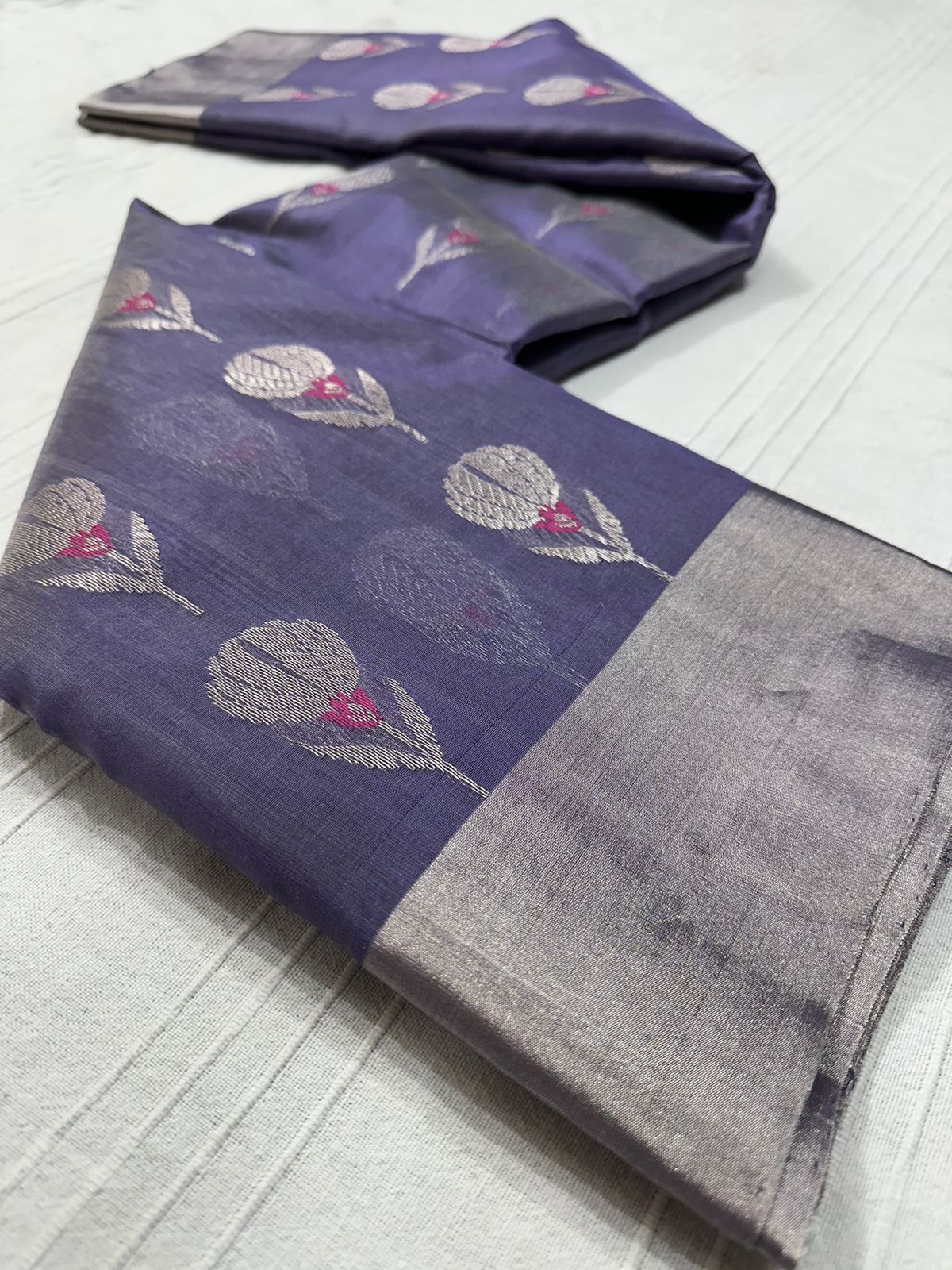 VIOLET  BLUE CHANDEI SAREE