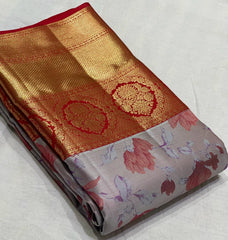 GREY ASH / MAROON KANCHI SILK SAREE