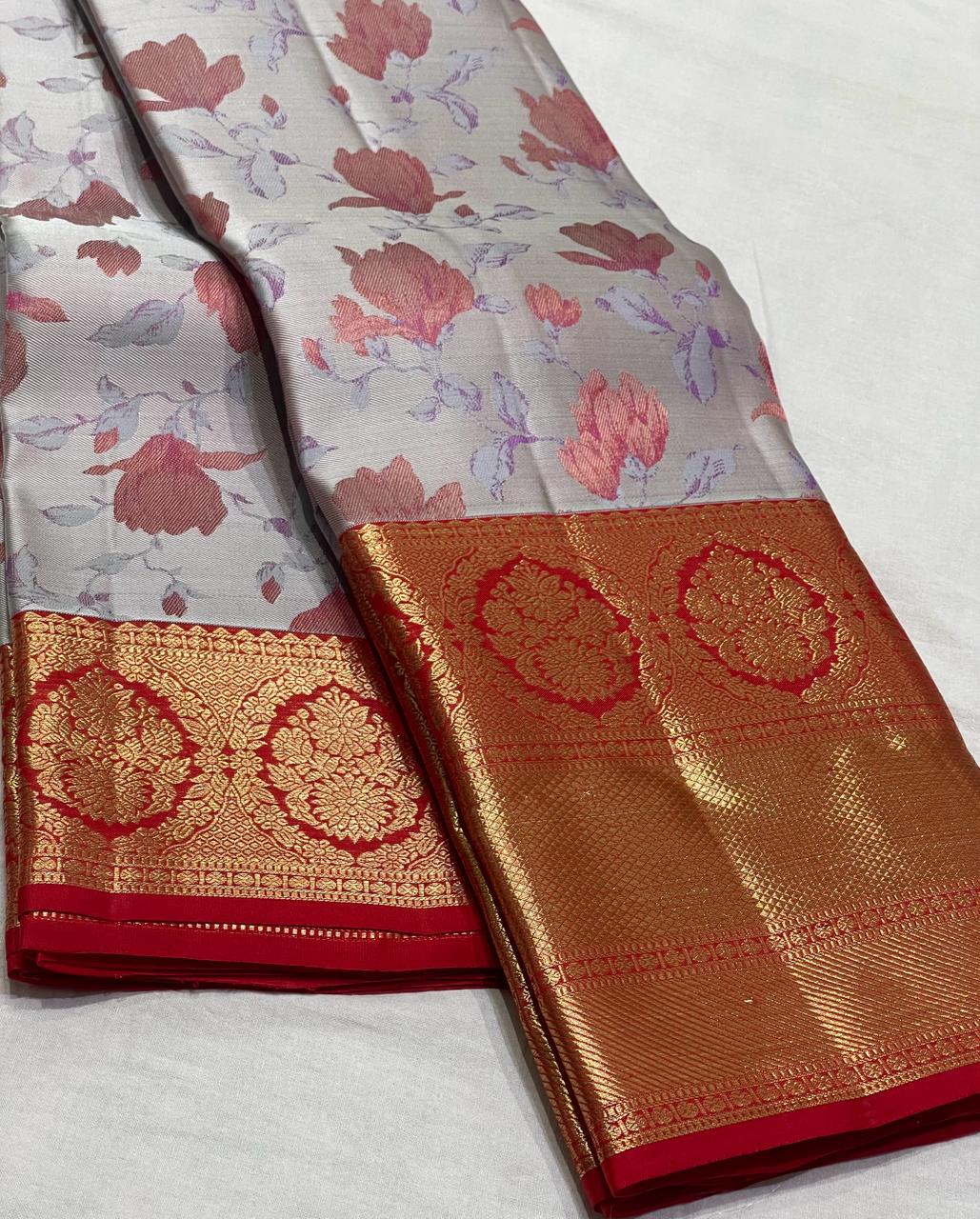 GREY ASH / MAROON KANCHI SILK SAREE