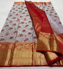 GREY ASH / MAROON KANCHI SILK SAREE