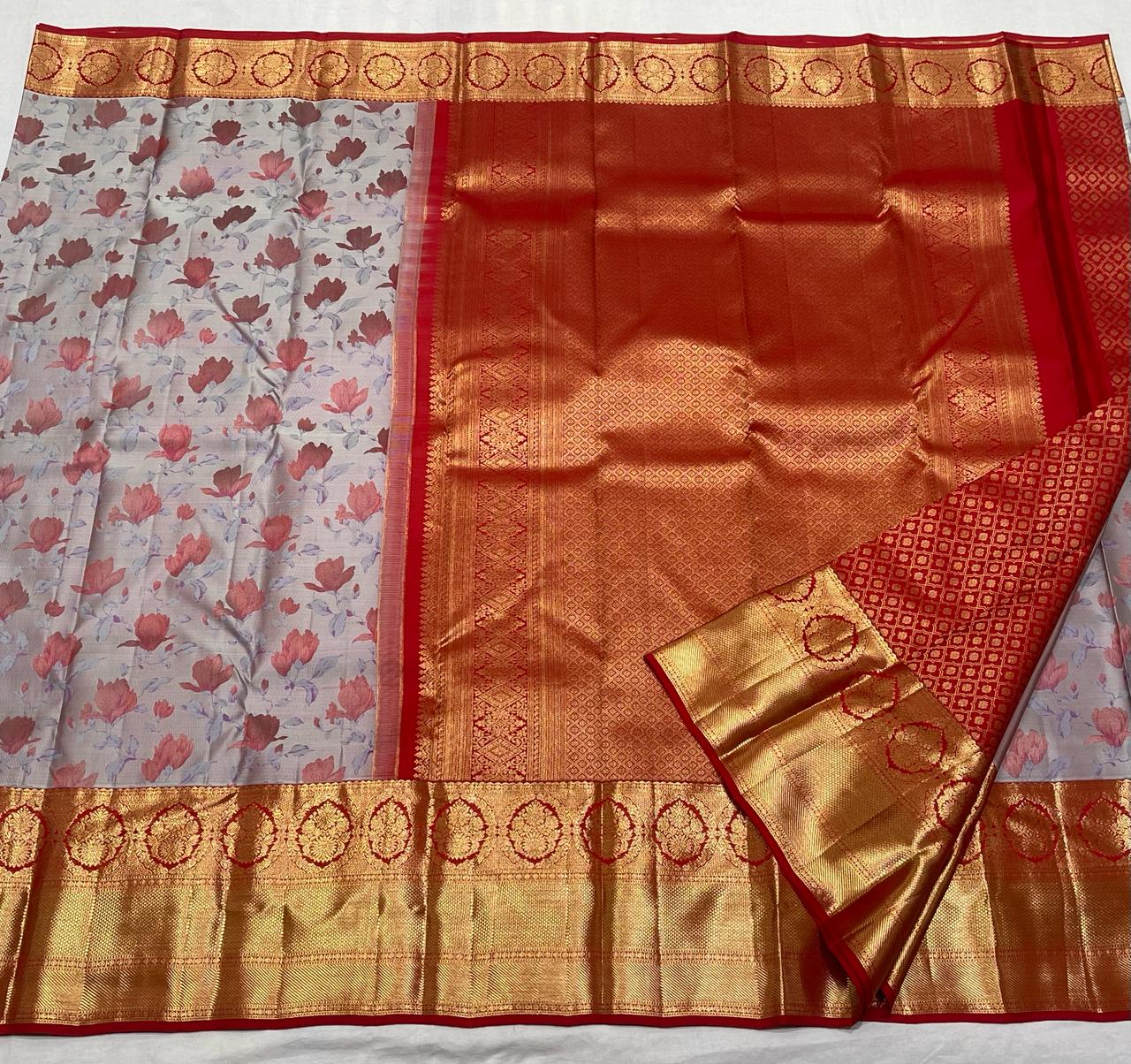 GREY ASH / MAROON KANCHI SILK SAREE