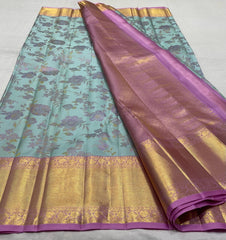 BLUE / LILAC KANCHI SILK SAREE