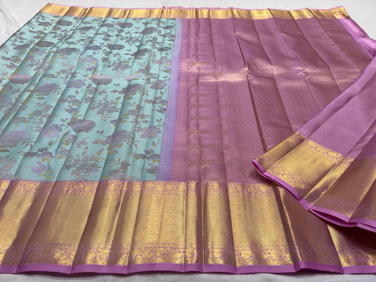 BLUE / LILAC KANCHI SILK SAREE