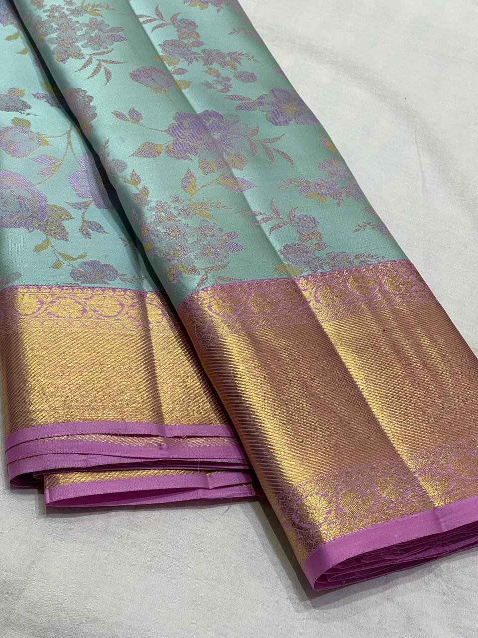 BLUE / LILAC KANCHI SILK SAREE