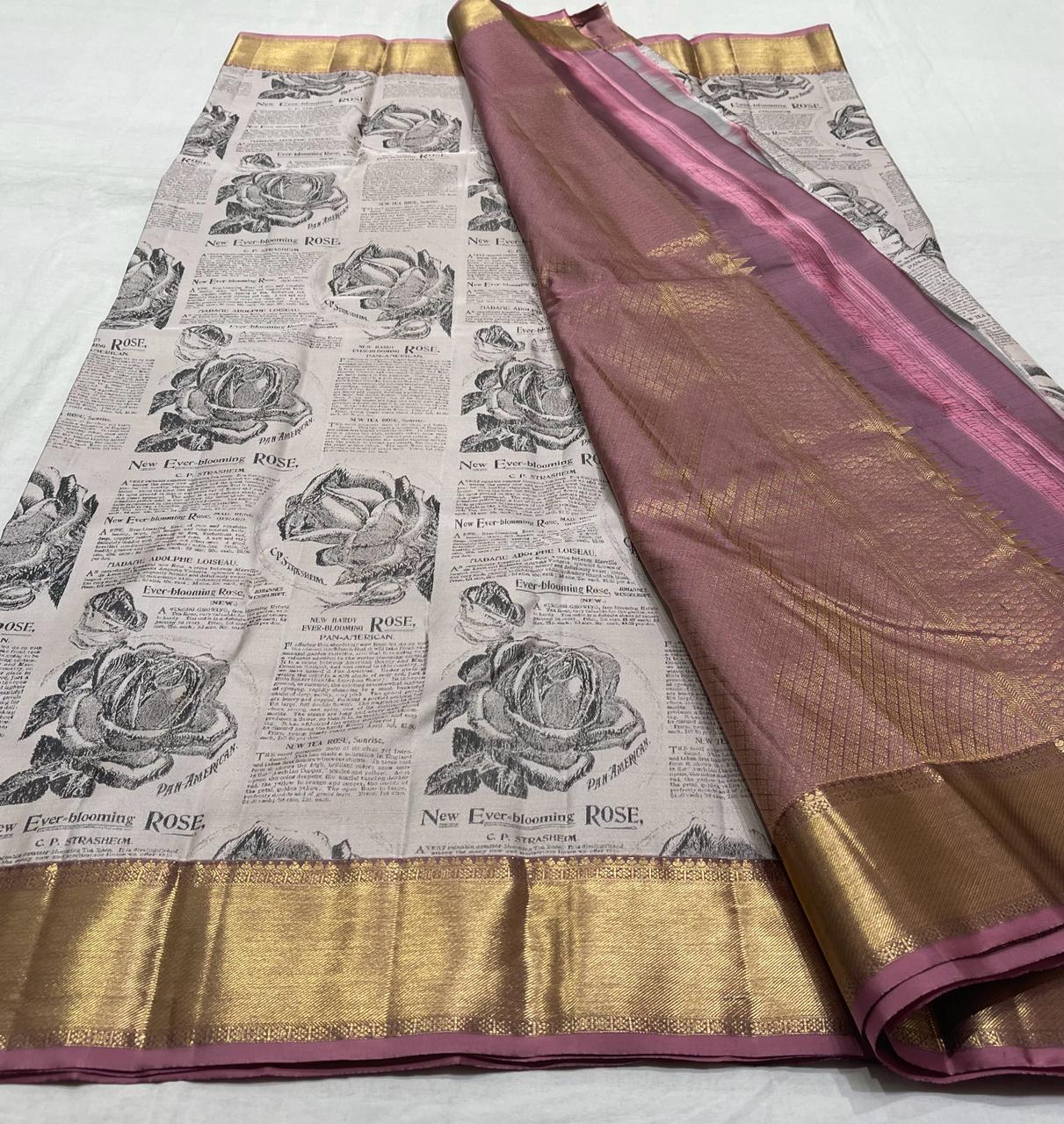 GREY WHITE / PURPLE KANCHI SILK SAREE