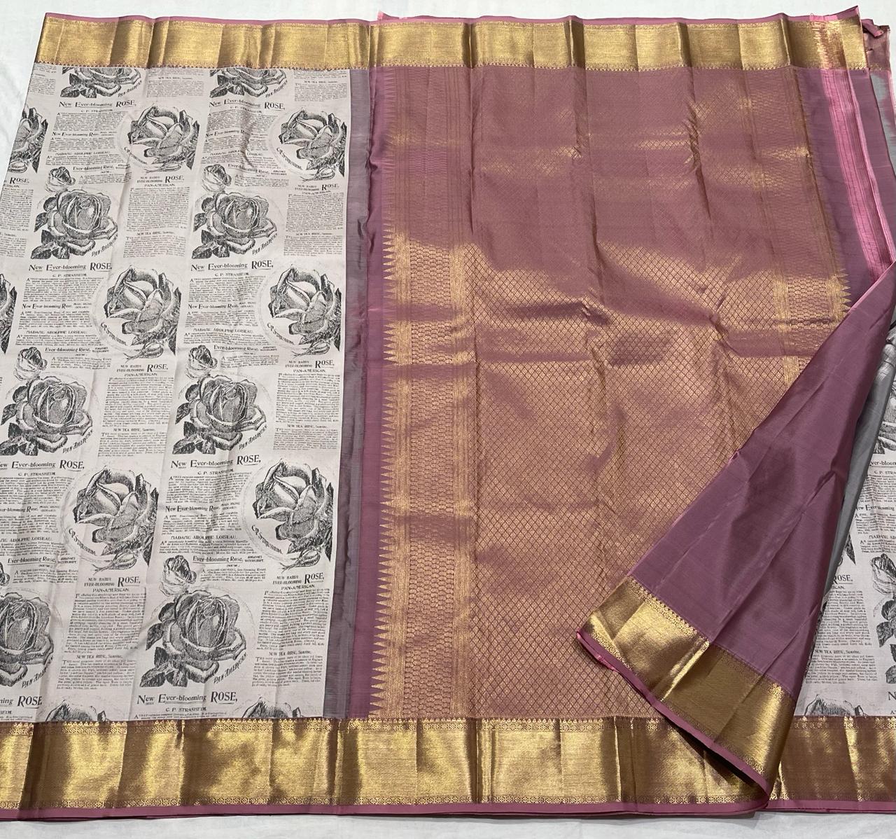 GREY WHITE / PURPLE KANCHI SILK SAREE