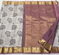 GREY WHITE / PURPLE KANCHI SILK SAREE