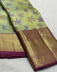 GOLD / MEGENTA PINK KANCHI SILK SAREE