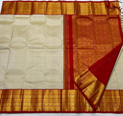 HALF WHITE /  RED KANCHI SILK SAREE