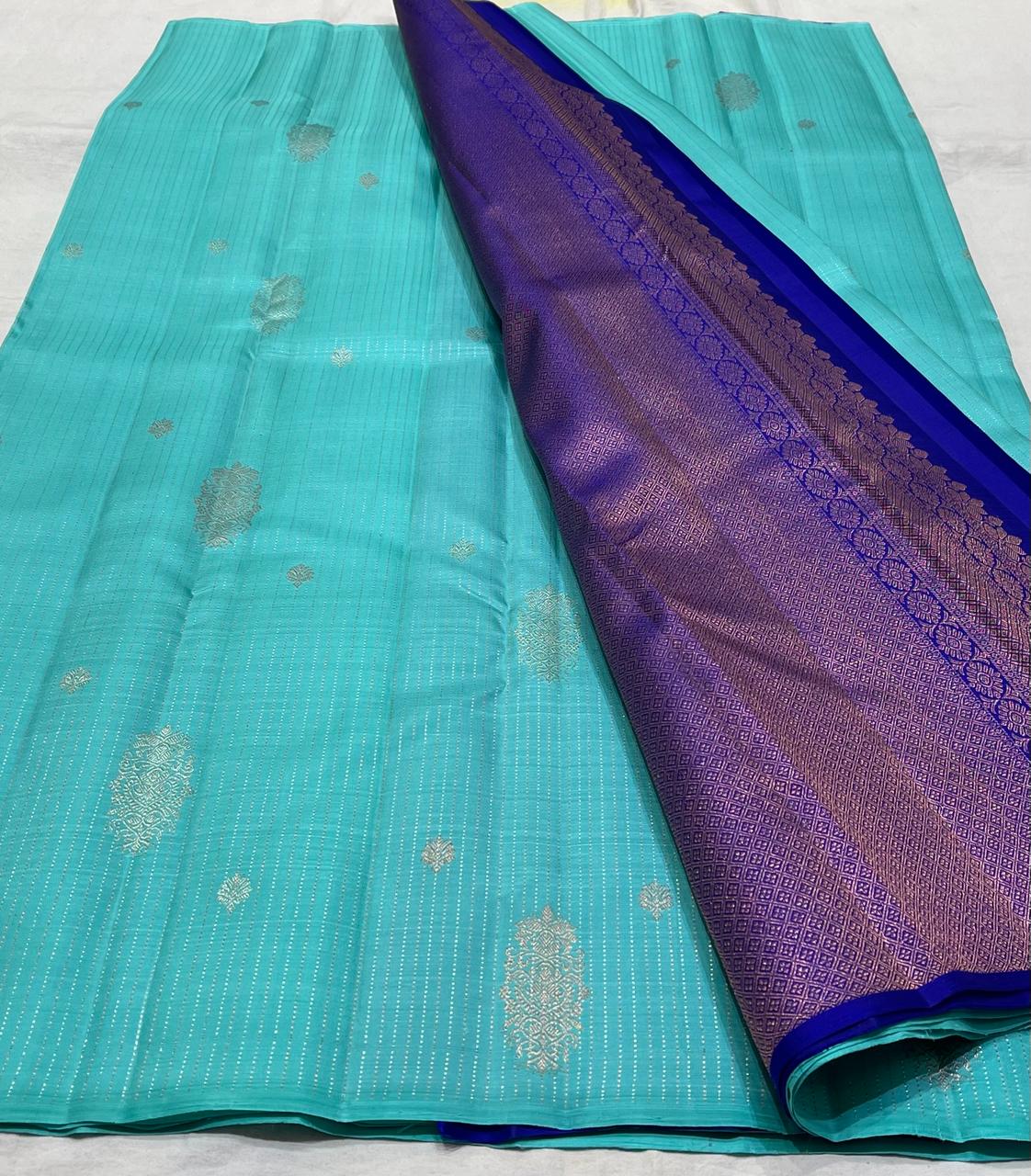 SEA BLUE / NAVY BLUE BOARDERLESS KANCHI SAREE