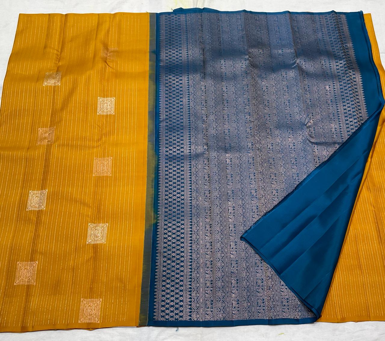 MUSTURD YELLOW / BLUE BOARDERLESS KANCHI SAREE