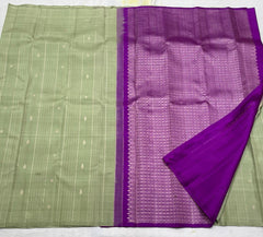 MEHANDI GREEN / PURPLE BOARDERLESS KANCHI SAREE