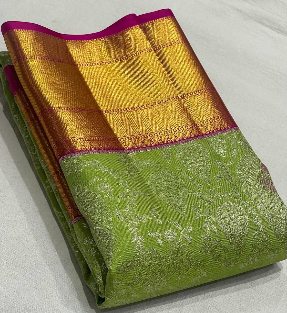 MEHANDI GREEN / PURPLE KANCHI SAREE