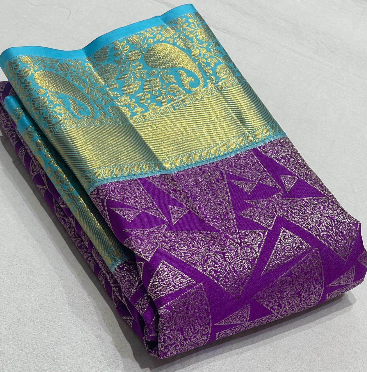 VIOLET / SKY BLUE KANCHI SAREE