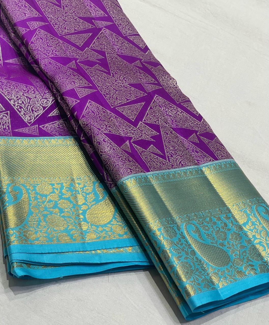 VIOLET / SKY BLUE KANCHI SAREE