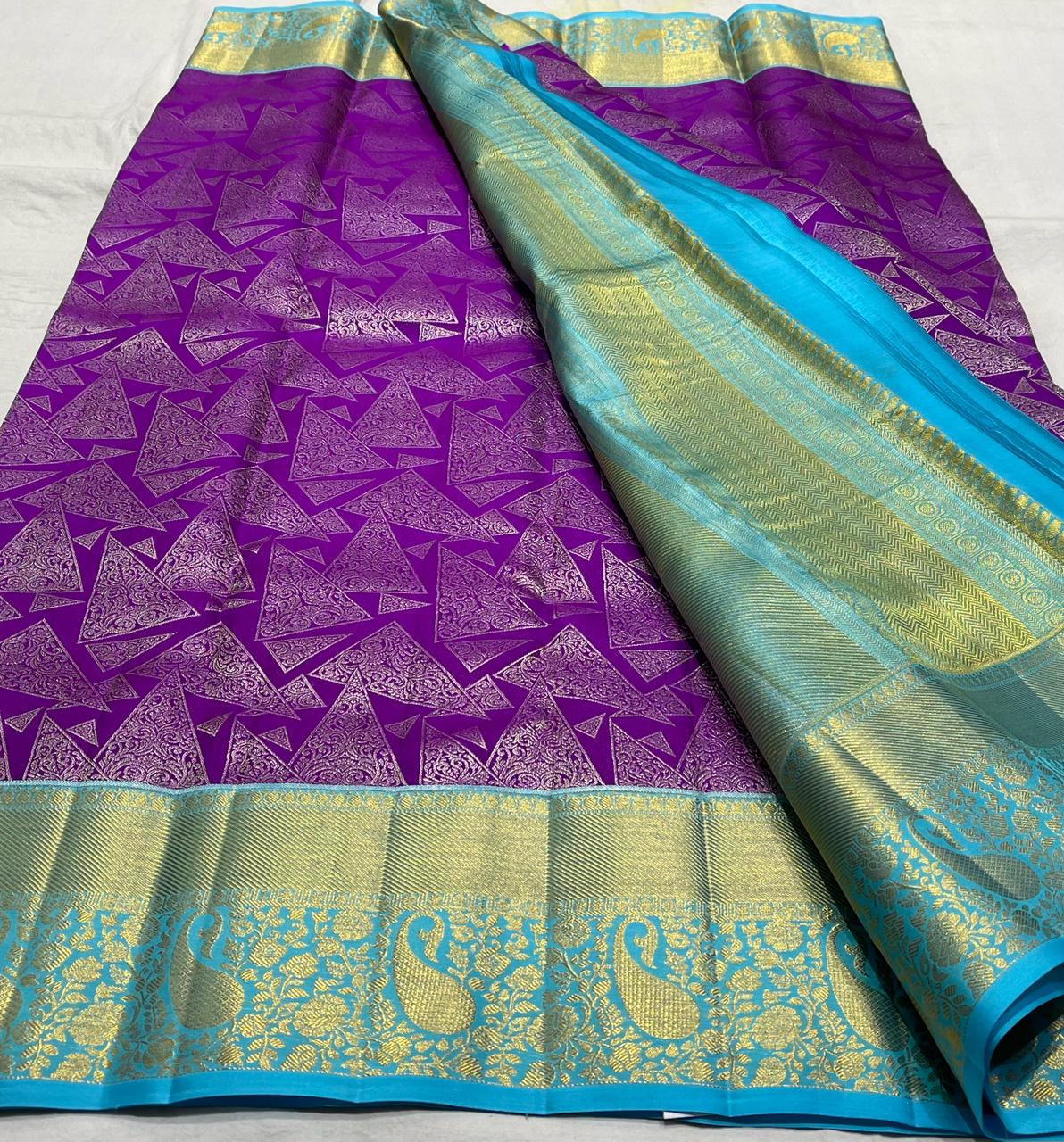 VIOLET / SKY BLUE KANCHI SAREE