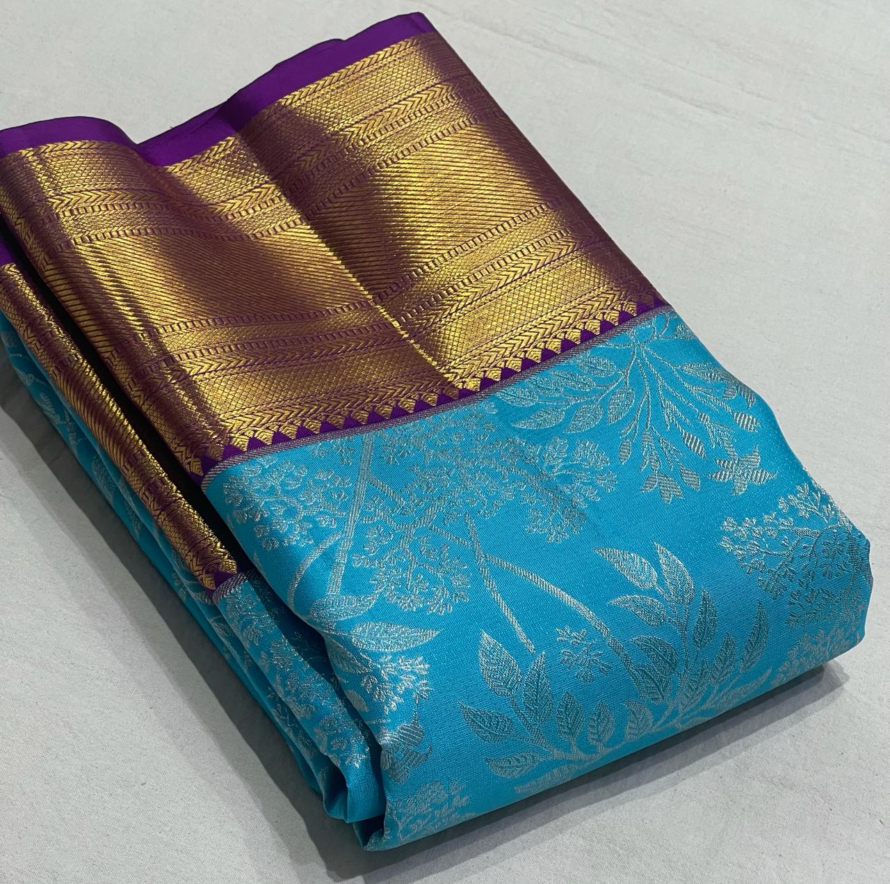 SKY BLUE / VIOLET KANCHI SAREE