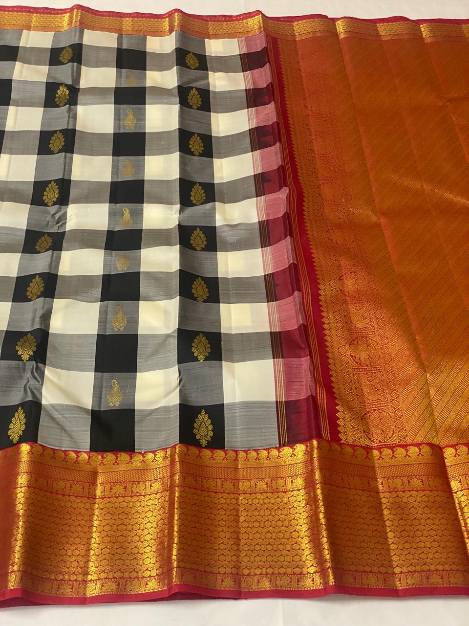 BLACK CHECKS  KANCHI SAREE