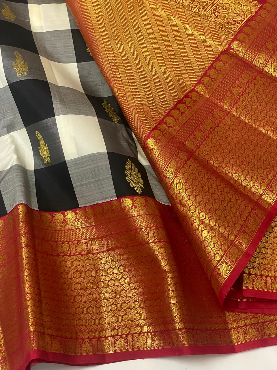 BLACK CHECKS  KANCHI SAREE