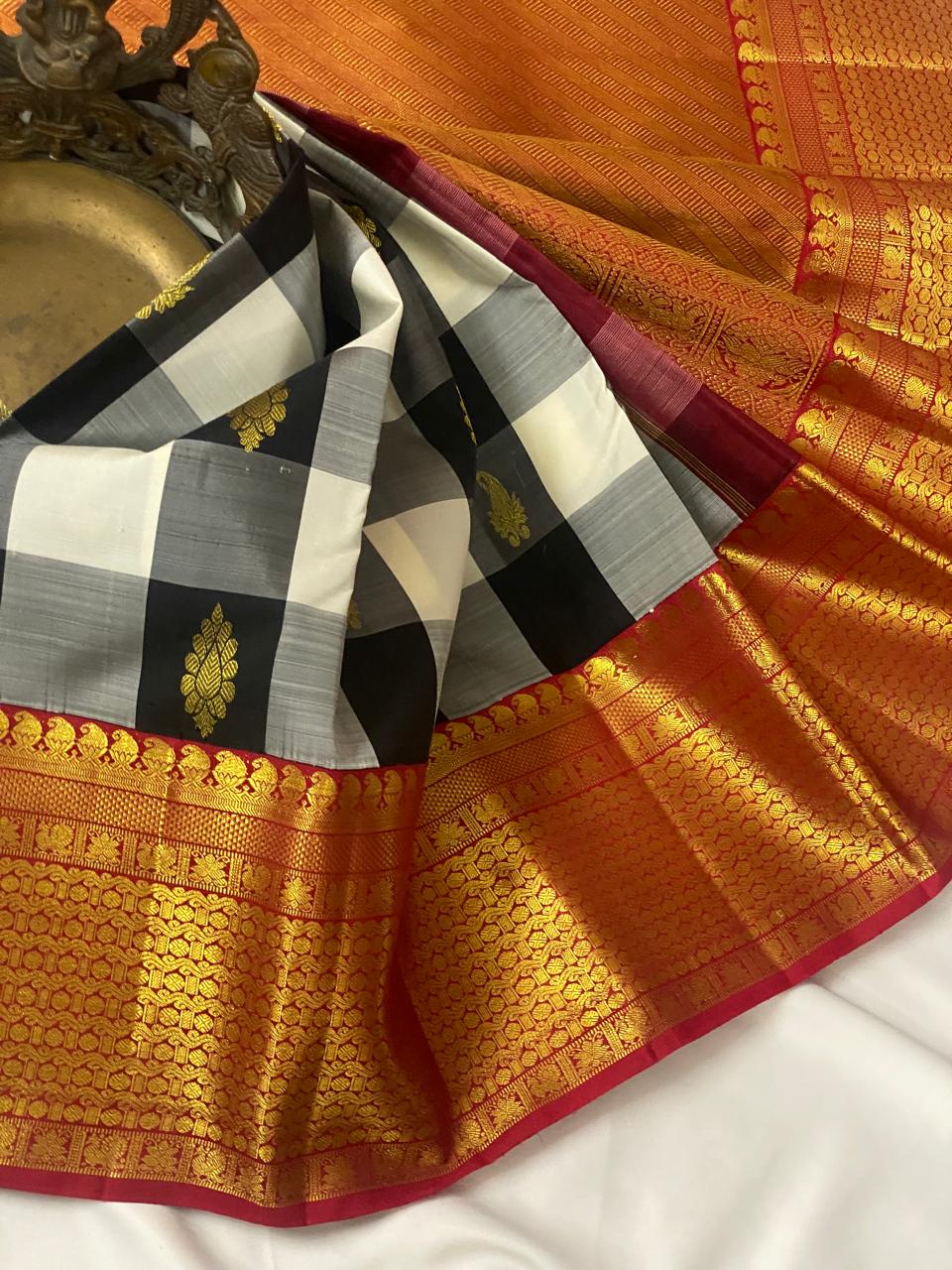 BLACK CHECKS  KANCHI SAREE