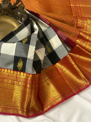 BLACK CHECKS  KANCHI SAREE