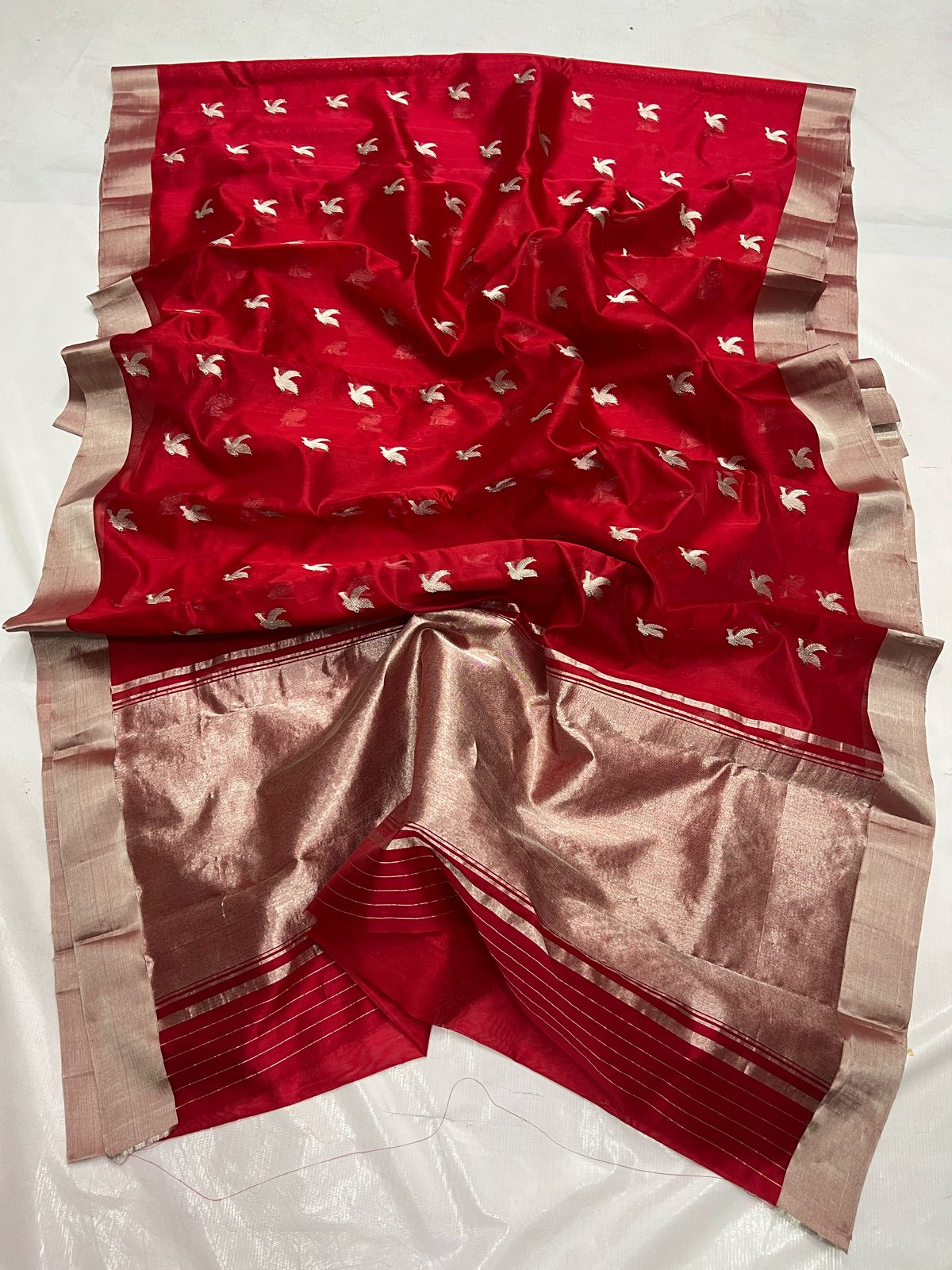 RED CHANDERI SAREE