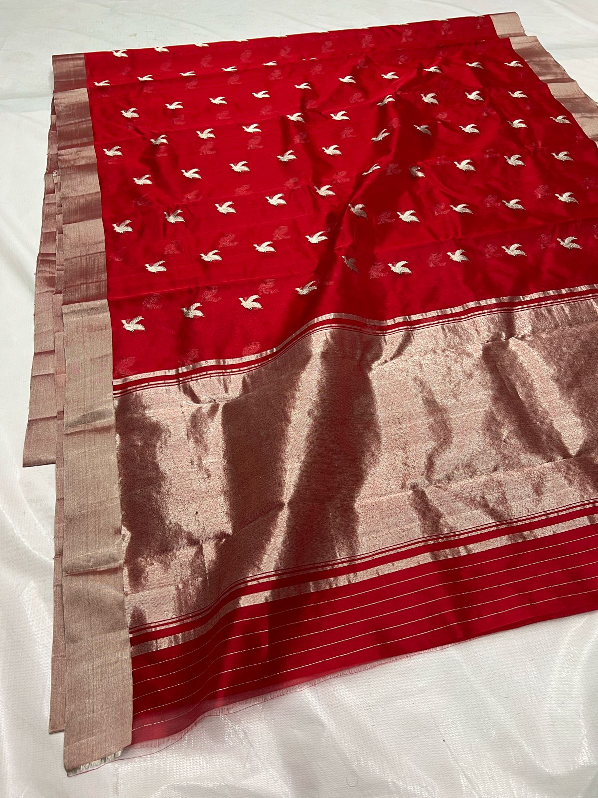 RED CHANDERI SAREE