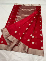 RED CHANDERI SAREE