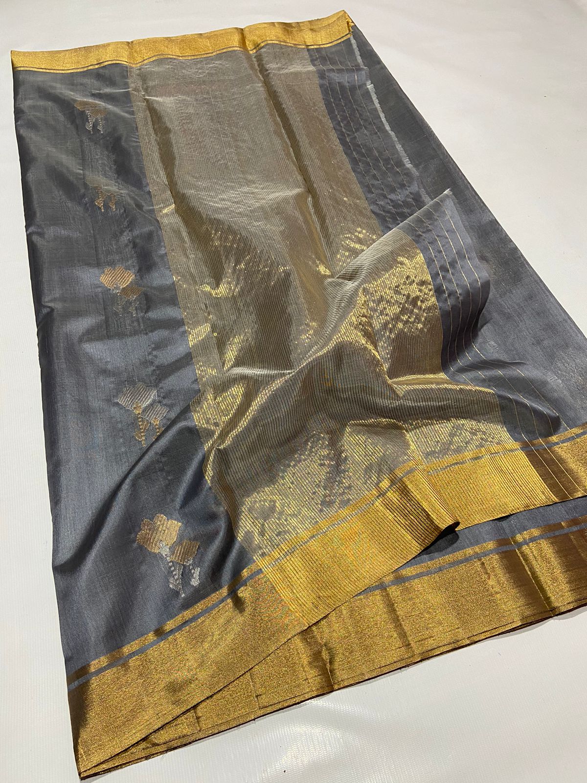 GRAY/GOLD CHANDERI SAREE