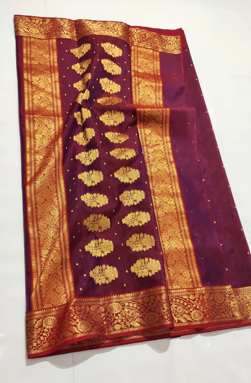 RED CHANDERI SAREE