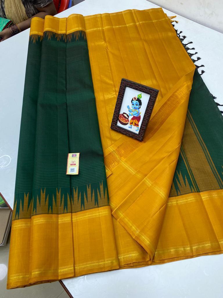 YELLOW / GREEN TEMPLE  SILK SAREE