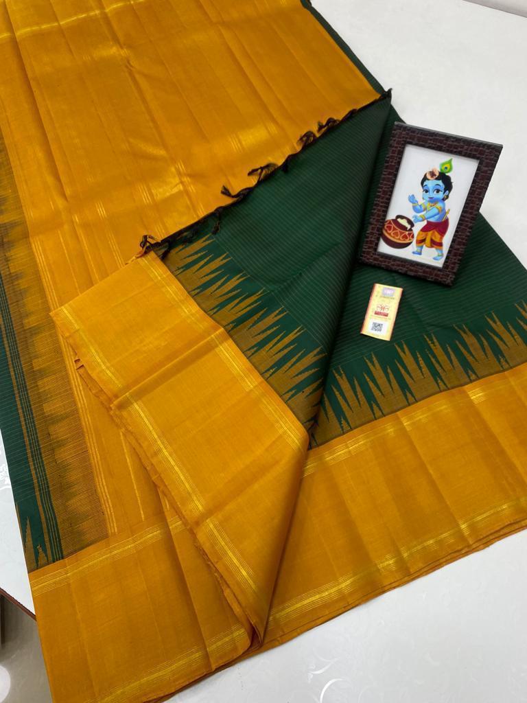 YELLOW / GREEN TEMPLE  SILK SAREE