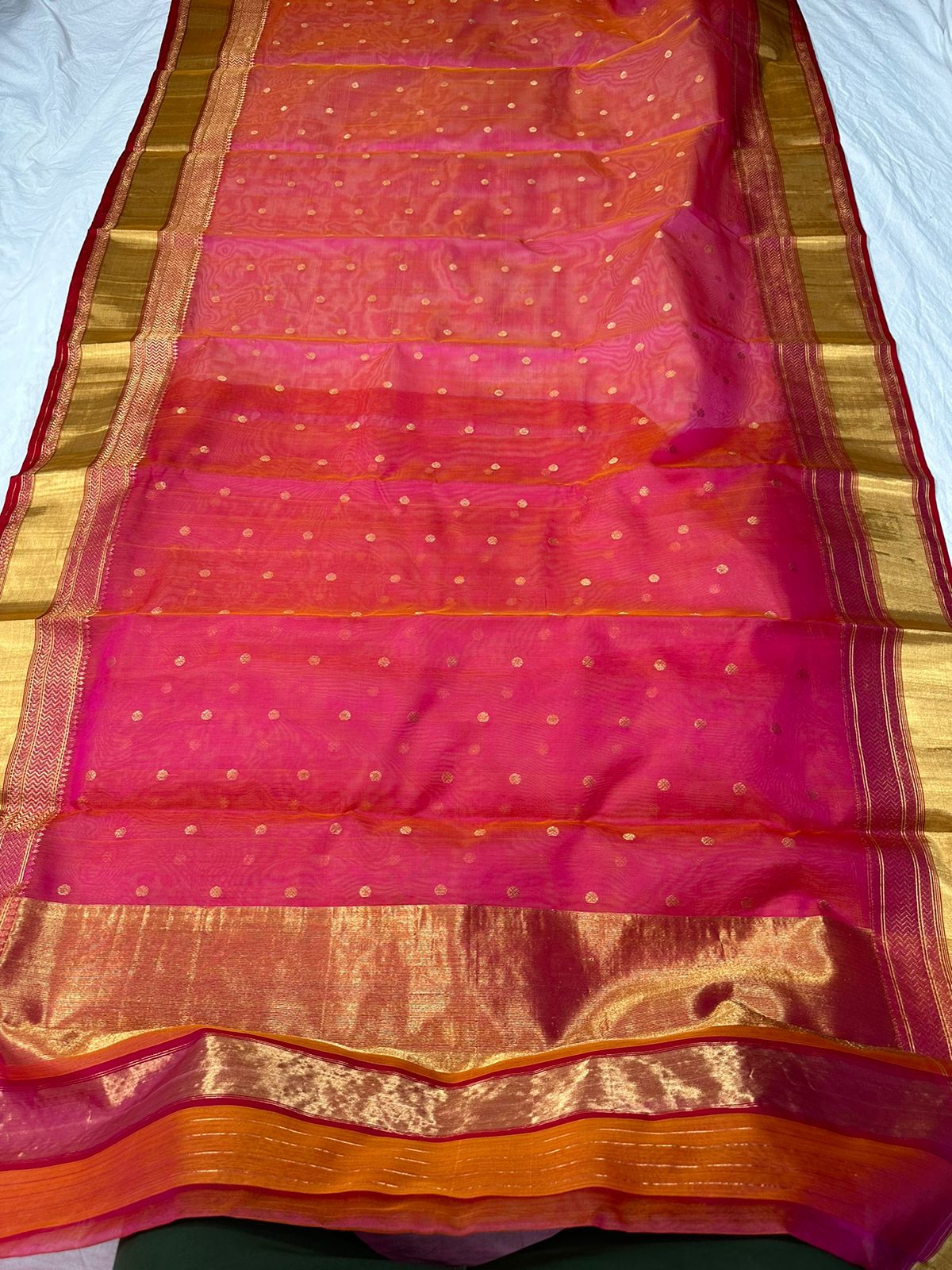 RED/GOLD CHANDERI SAREE