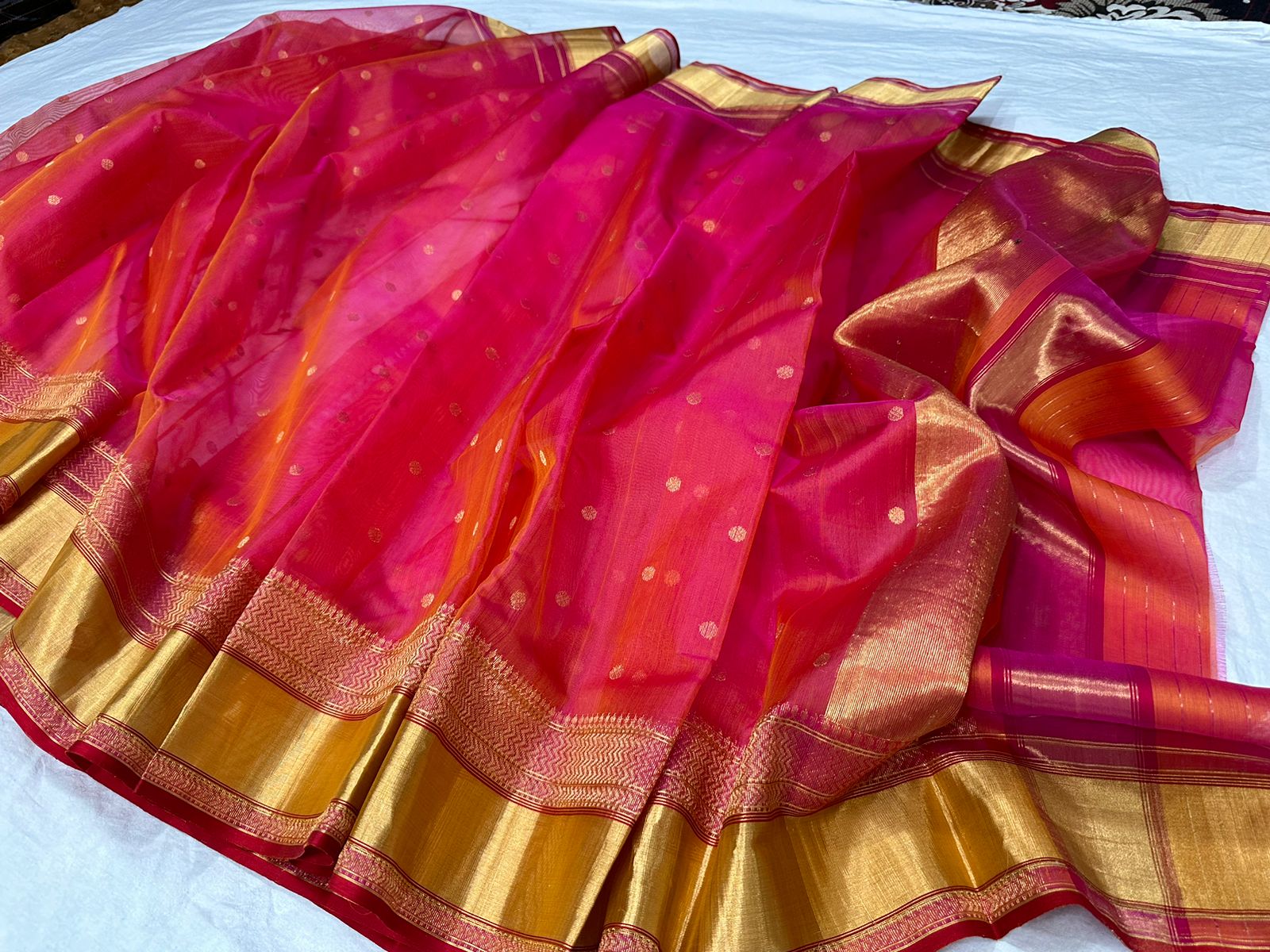 RED/GOLD CHANDERI SAREE