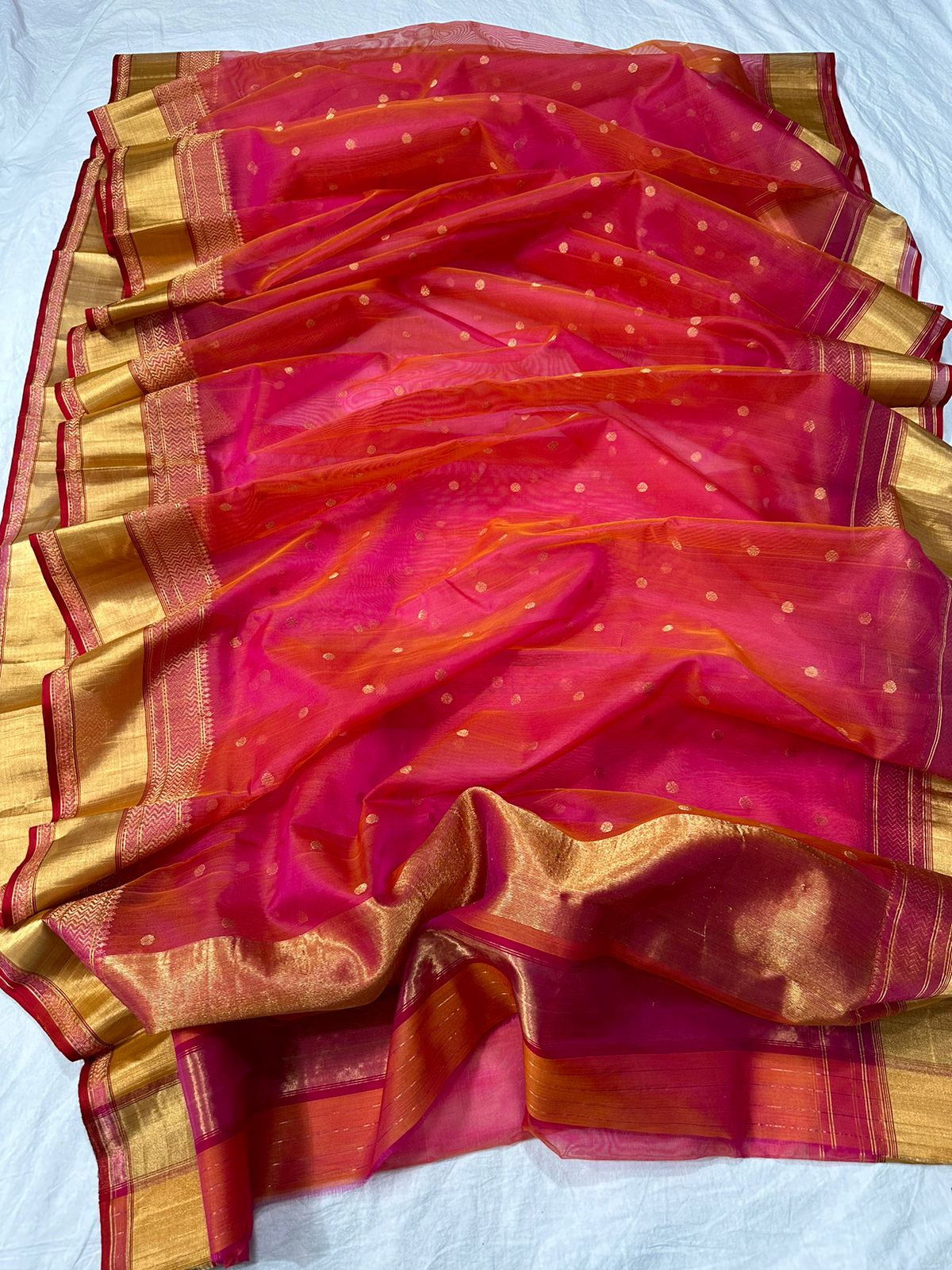 RED/GOLD CHANDERI SAREE