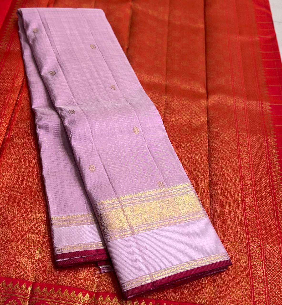 LILAC  / RED KANCHI SAREE