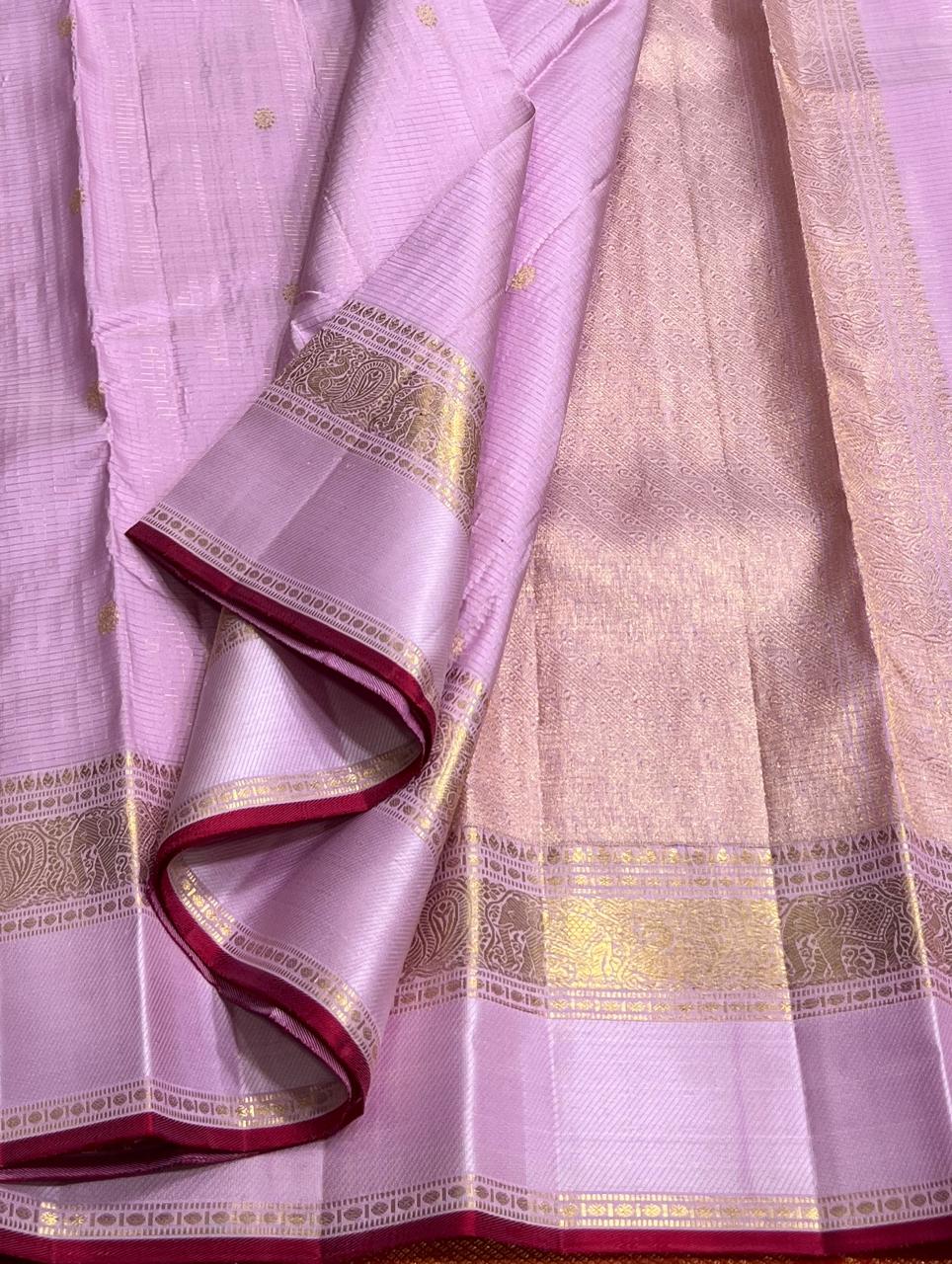 LILAC  / RED KANCHI SAREE