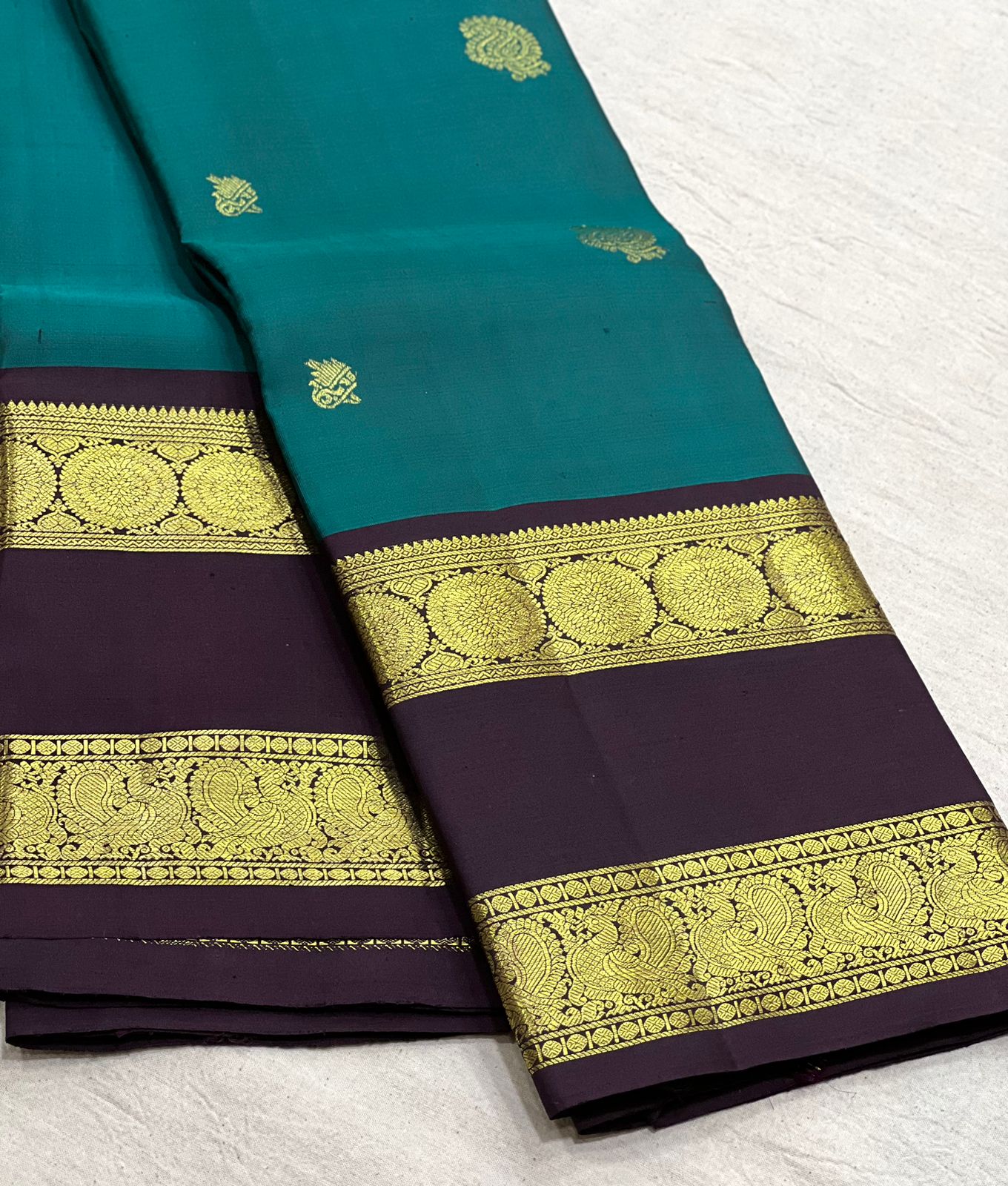 PEACOCK GREEN  / BROWN KANCHI SAREE