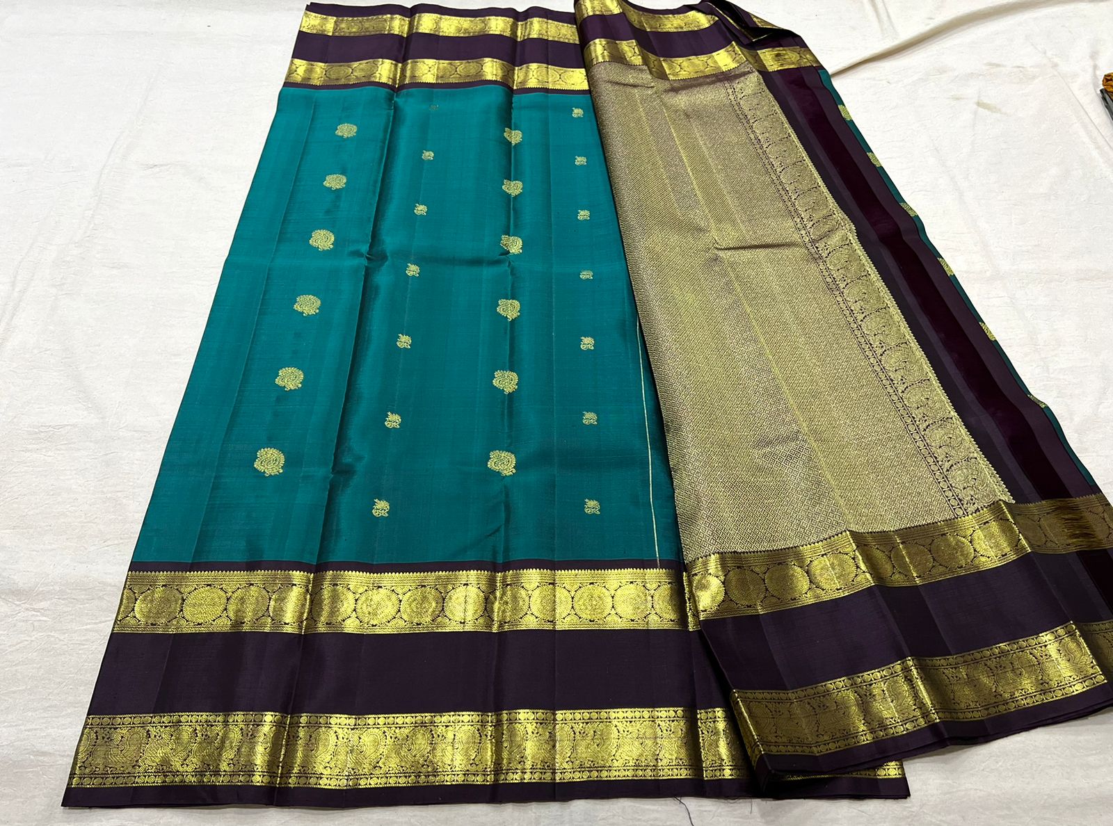 PEACOCK GREEN  / BROWN KANCHI SAREE