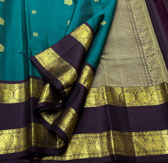 PEACOCK GREEN  / BROWN KANCHI SAREE