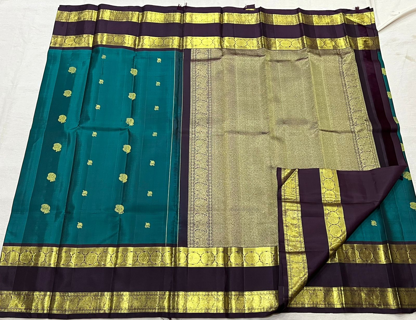 PEACOCK GREEN  / BROWN KANCHI SAREE